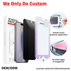 Protection d'écran double renforcée personnalisée OEM pour <span class=keywords><strong>iPhone</strong></span> 16 Pro Max, verre trempé avec impression soyeuse pour la confidentialité, avec outil d'alignement automatique - Product Image 1