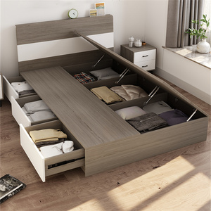 Modern Hotel Bedroom Furniture Set, Durable Wood <b>Storage</b> Bed Frame with Headboard, Eco-Friendly Commercial Apartment Suite, Low - Product Image 3