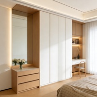 Porte coulissante moderne avec miroir et tiroirs, gain de place, bois blanc, style nordique, chambre à coucher, sur mesure