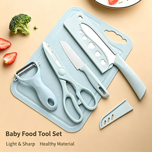 Ensemble d'ustensiles de cuisine pour préparation de repas pour bébé, 5 pièces, avec poignée en PP, couteau à fruits, éplucheur, ciseaux, planche à découper en plastique, pour la préparation de repas pour nourrissons - Product Image 4