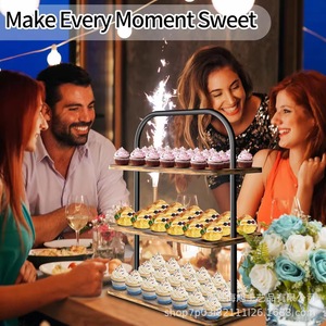 Wooden <b>Desktop</b> Storage Rack 3 Tier Solid Wood <b>Shelf</b> For Snacks Cakes Party Table Decorations - Product Image 2