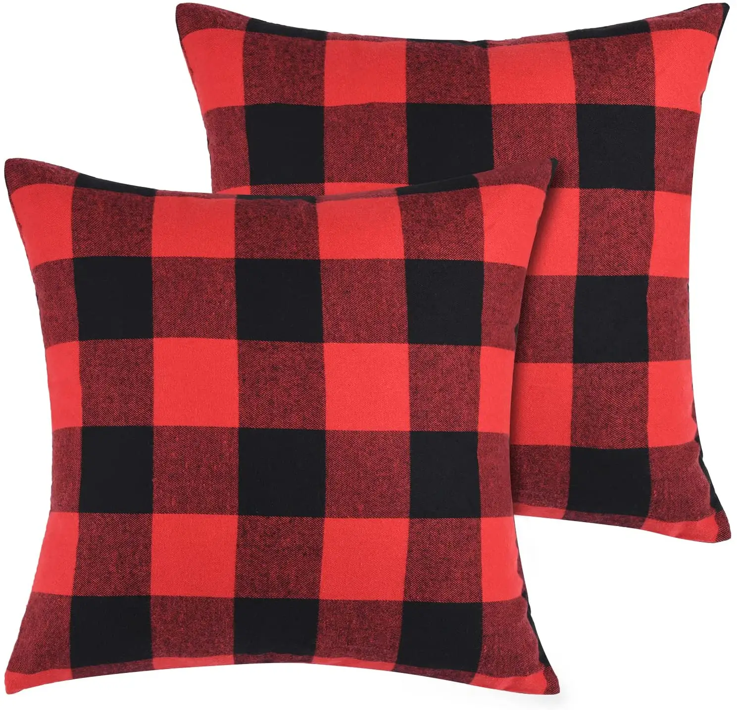 Christmas Throw Pillow Covers 18 x 18 Set of Plaid Decorative Cushion Cover Text Pillow Case Square