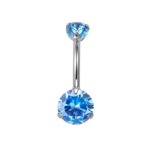 <span class=keywords><strong>Piercing</strong></span> all'<span class=keywords><strong>Ombelico</strong></span> alla Moda con Curva, in Titanio ASTM F136, con Doppia Gemma CZ Incastonata a Griffe, Gioielli per il Corpo - Product Image 6