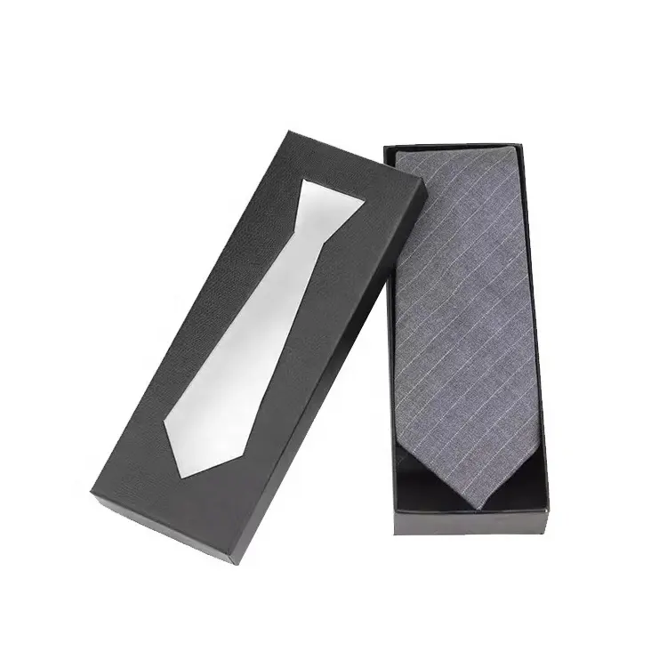 Black Fashion Accessory Business Men Tie Paper Packaging Boxes With Lid