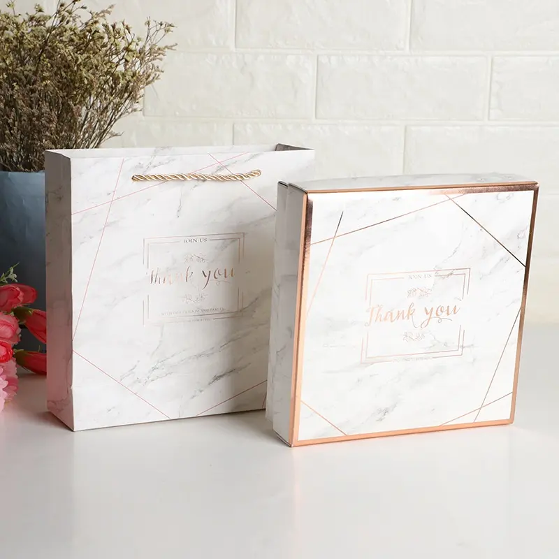 Luxury Marble Printing Cosmetic Packaging Gift Box And Paper Bag Set