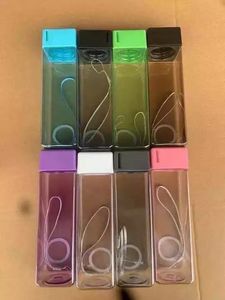 Nouvelle bouteille d'eau en plastique carrée givrée, portable, transparente, anti-fuite, à boire directement, pour le sport, les voyages, le camping en plein air - Product Image 6