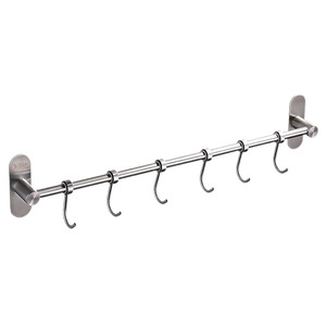 304 Stainless Steel Wall Mounted <b>Kitchen</b> <b>Rack</b> With Movable Hooks <b>For</b> Pot Pan Spatula Spoon <b>Storage</b> - Product Image 5