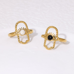 PVD 18k позолоченное кольцо из нержавеющей стали с эмалью - Product Image 2