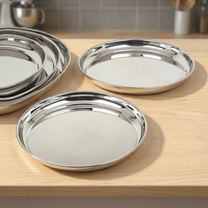 Bandeja de Acero Inoxidable de Calidad Duradera, Plato para Servir Alimentos, Acabado Floral Pulido, Apto para Lavavajillas y Microondas, Grado Doméstico Mayur - Product Image 2