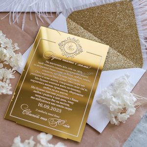 Nouvelle Invitation <span class=keywords><strong>de</strong></span> <span class=keywords><strong>Mariage</strong></span> <span class=keywords><strong>Haut</strong></span> <span class=keywords><strong>de</strong></span> <span class=keywords><strong>Gamme</strong></span> 2026 Personnalisée en Acrylique Doré Découpé au Laser et Estampé à Chaud Blanc - Product Image 1