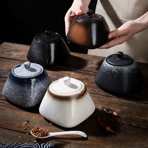Square Ceramic Seasoning <b>Jar</b> with Lid and Spoon <b>Kitchen</b> Food <b>Storage</b> Tool <b>Storage</b> <b>Jar</b> <b>for</b> Oil Chili Spices Salt Sugar Pepper - Product Image 2