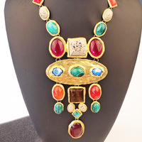 Collier long en pierres géométriques baroques, style vintage coloré, chaîne de collier de style court