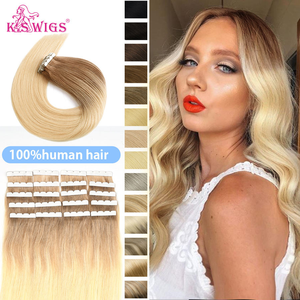 Extensiones de Cabello Humano Remy Virgen 100% Premium K.SWIGS, Doble Trama, Cinta Invisible, Estilo Liso Sedoso, Ondulado Profundo y Rizado - Product Image 1
