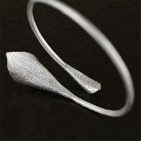 Lotus Fun fait à la main fleur conception 925 argent manchette bracelet bijoux fins pour les femmes