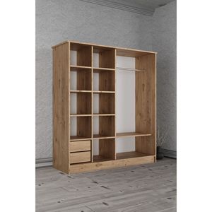 Armoire coulissante moderne autoportante à 11 étagères et 2 tiroirs en pin gris anthracite, gain de place, pour chambre à coucher, pliable - Product Image 5