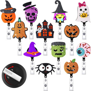 Clips/llaveros retráctiles de fieltro con temática de Halloween, con tiradores, con diseños de calabazas, fantasmas, arañas, brujas, y - Product Image 1