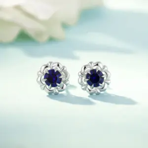 latest Style Fashion 925 sterling silver Jewelry earrings blue stone Fine flower Jewelry ZC stone earring women of wedding