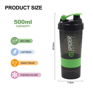 16 once di perdite Poof Fitness palestra sport mix di <span class=keywords><strong>proteine</strong></span> bottiglia Shaker con due scomparti Extra bottiglia portatile - Product Image 2