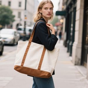 Sac fourre-tout en toile imperméable à blocs de couleur, grande capacité, avec poche intérieure zippée, poche latérale et poignée d'épaule, idéal pour le shopping quotidien - Product Image 4