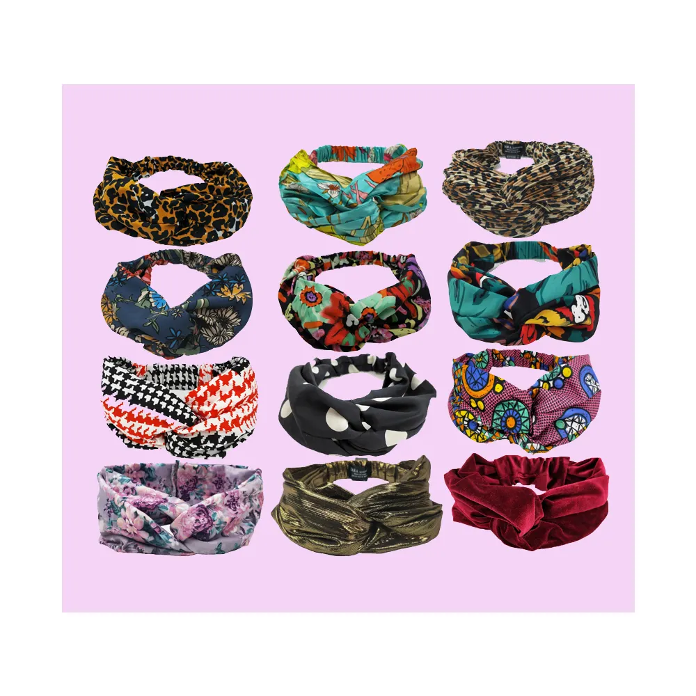 Latest custom design fashion decorate twisted knot wrap turban headband for women