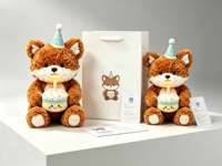 Peluche Renard d'Anniversaire en Coton Adorable, Jouet Doux en Peluche pour Enfants, Cadeau de Fête d'Anniversaire, Décoration Personnalisée OEM