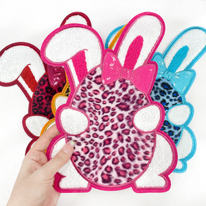 2025 New Design Iron on Large Easter Bunny Chenille Patches Embroidery Happy Easter Patches Sequin Chenille Patch for Clothing - Product Image 3