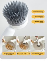 Brosse de nettoyage de cuisine multifonctionnelle à long manche rotative, tête réglable non abrasive, distribution de liquide par pression, pulvérisation intégrée