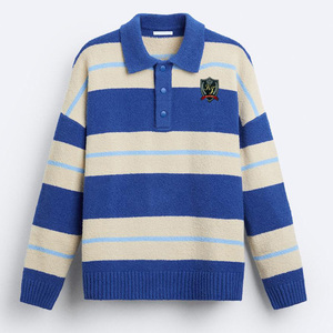 Polo Áo len áo sơ mi vải nhung cotton Waffle dệt kim polo Áo sơ mi thời trang dạo phố áo len màu Đỏ thuôn dài Đan Áo len dài tay Áo polo nam - Product Image 5