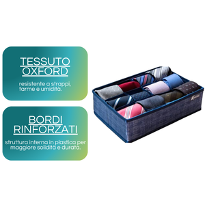 Caja Organizadora de Corbatas de Tela Azul con 12 Compartimentos para Armario o Cajón, 32x22x9cm - Product Image 3