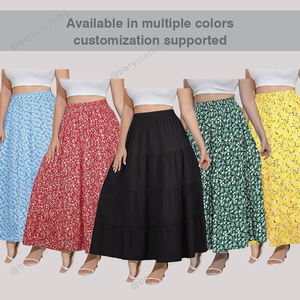 Plus Size Women's Casual <strong>Skirt</strong> 4XL <strong>Maxi</strong> A-Line Elastic Waist Floral Print Mid-Calf Polyester <strong>Jersey</strong> Material Natural - Product Image 2