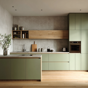 Service de meubles de <span class=keywords><strong>cuisine</strong></span> de luxe à guichet unique Armoires modernes vert foncé mat avec dessus en marbre et accent <span class=keywords><strong>LED</strong></span> pour la maison d'hôtel - Product Image 2