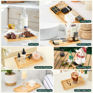Natural Bamboo Modern <b>Portable</b> Square Serving Tray Vanity Organizer for Bathroom Kitchen Coffee <b>Table</b> Living Room & Desk - Product Image 2
