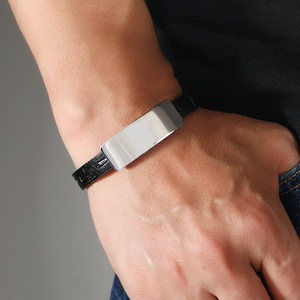 Atacado De Alta Qualidade Simples Vintage Personalizado Diy Bar Em Branco Gravado Logotipo Pulseiras De Couro De Aço Inoxidável Para Homens - Product Image 5