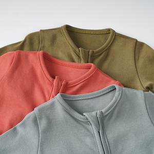 Custom GOTS Certified Algodão Orgânico Plain Zipper Mangas Compridas Pés Roupa Do Bebê Verão <span class=keywords><strong>Romper</strong></span> Do Bebê Pijama - Product Image 2