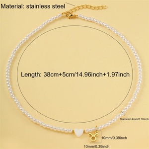 Colliers en chaîne de perles avec pendentif cœur et breloque zodiacale en acier inoxydable personnalisée, bijoux de mode en perles fines, vente en gros - Product Image 3