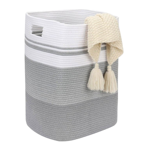 <b>Rectangular</b> Cotton Rope Storage <b>Basket</b> With Handles Nordic Style for Laundry and Organizing - Product Image 2