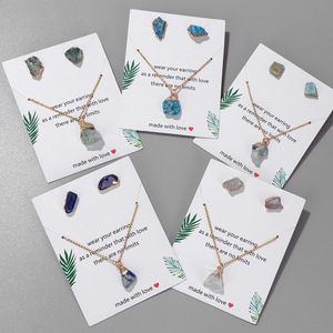 Bộ trang sức mặt dây chuyền và bông tai đá quý tự nhiên không đều, đá thạch anh thô, mặt dây chuyền thạch anh tím dành cho nữ, quà tặng trang sức - Product Image 5