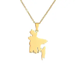 Map Of Bangladesh Pendant Necklaces Gold Color For Women Girls Stainless Steel Bangladeshi Maps Ethnic Party Engagement Jewelry