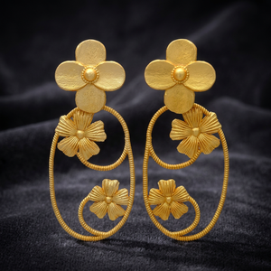 Matte Brass Gemstone Rhodium Plated Flower Hook Earrings Retro Wedding Daily Statement Earrings Unisex - Product Image 2