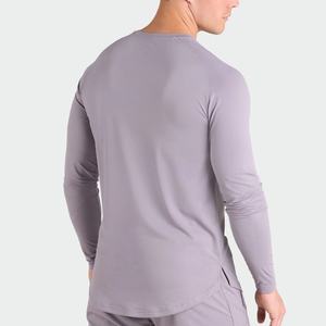 Split Hem Curve Bottom Muscle Dry Fit Lightweight Polyester/spandex <b>Long</b> Sleeve <b>Tee</b> Running Workout Sports Gym t <b>Shirt</b> for Men - Product Image 3