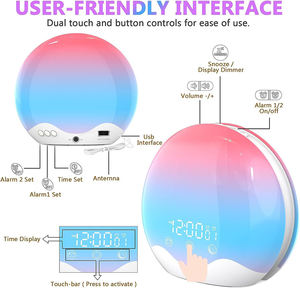 日の出と日の入りのナイトライト FMラジオ時計 目覚まし時計 12色のカラフルなLEDライト 寝室用 - Product Image 6