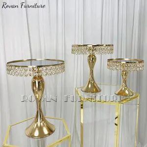 Factory Price Hot Sales Pearl Crystal Mirror Luxury Metal Cake Stand For Wedding Events