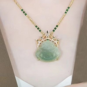 Popular Advanced Shiny Zircon <b>Ornament</b> Accessories Elegant Multi-Style Simulation Agate Round Teardrop <b>Buddha</b> Pendant Necklace - Product Image 2