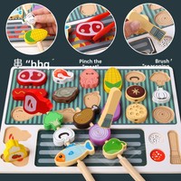 Houten keuken- en barbecue-speelset voor kinderen van 4-6 jaar - Educatief ouder-kind speelgoed met zeer realistische puzzel-elementen