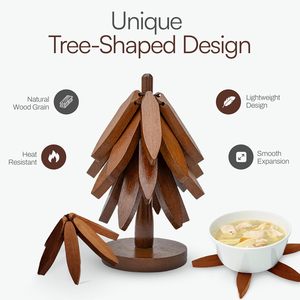 Sous-verres et support en bois en forme d'arbre, 4 dessous-de-plat résistants à la chaleur pour casseroles et plats chauds, décoration de cuisine en noyer - Product Image 5