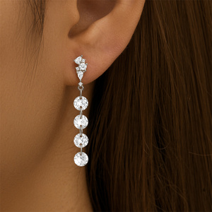 Boucles d'oreilles pendantes longues en argent S925 avec cristaux de zircon pour femmes - Product Image 3