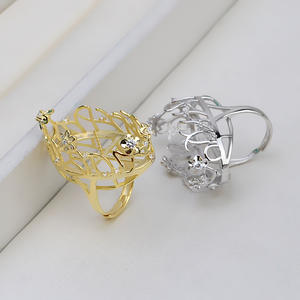 แหวนเงินแท้ S925 งานแฮนด์เมด Wenchi ลายดอกไม้ใบไม้ฉลุประดับมุกบาโรกแบบกลวง ชุบทอง 14K อุปกรณ์ DIY จากจีน - Product Image 1