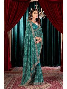 Nouvelle Arrivée : Saree en Satin Fandy Lourd avec Broderie de Perles Ornamentales et Blouse de Créateur Élégante – Idéal pour Mariages Traditionnels, Fêtes et Cérémonies - Product Image 3