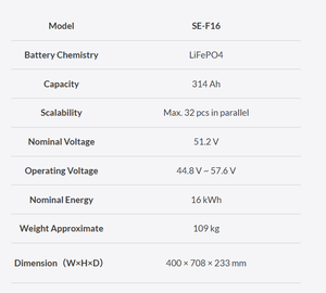 แบตเตอรี่ LiFePO4 16kWh รุ่น Deye SE F16 C 51.2V 230A สำหรับใช้ในบ้าน ESS มีสินค้าในยุโรป - Product Image 3