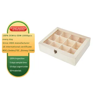 Caja de almacenamiento de té, organizador con 12 compartimentos, decoración del hogar de madera, caja de Arte Popular Europeo, amor